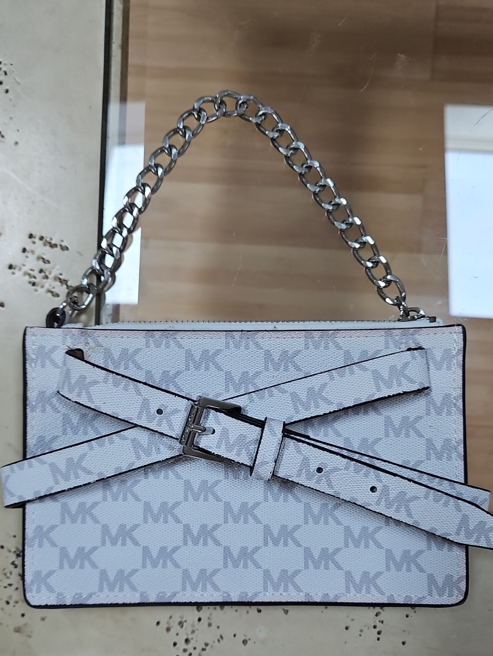 Michael Kors White MK Monogram Chain-Handle Bag